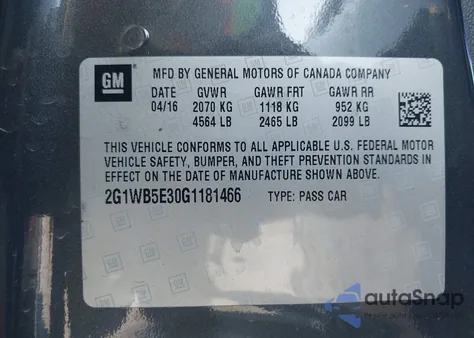 2016 Chevrolet Impala Limited Lt из США, поврежденный, VIN 2G1WB5E30G1181466